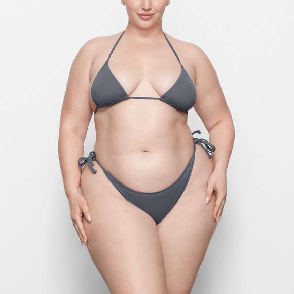 SET Skims NWT recycled swim dipped tie bottom & triangle bikini top gunmetal S/M - Picture 7 of 11
